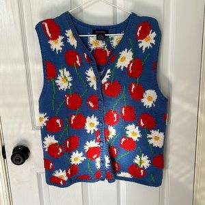Cherry/Flower Sleeveless Sweater Vest